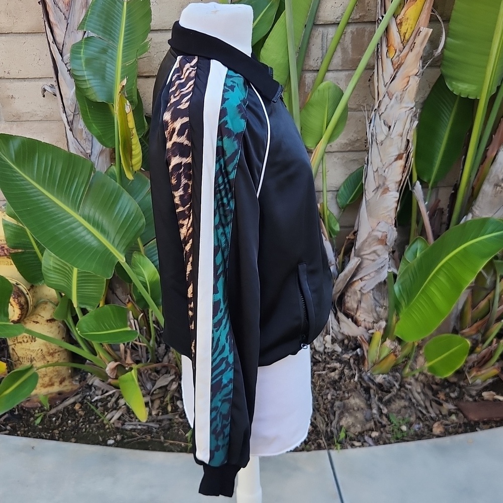 Pam & Gela Track Jacket Black Leopard Stripe Full Zip M - Picture 5 of 10
